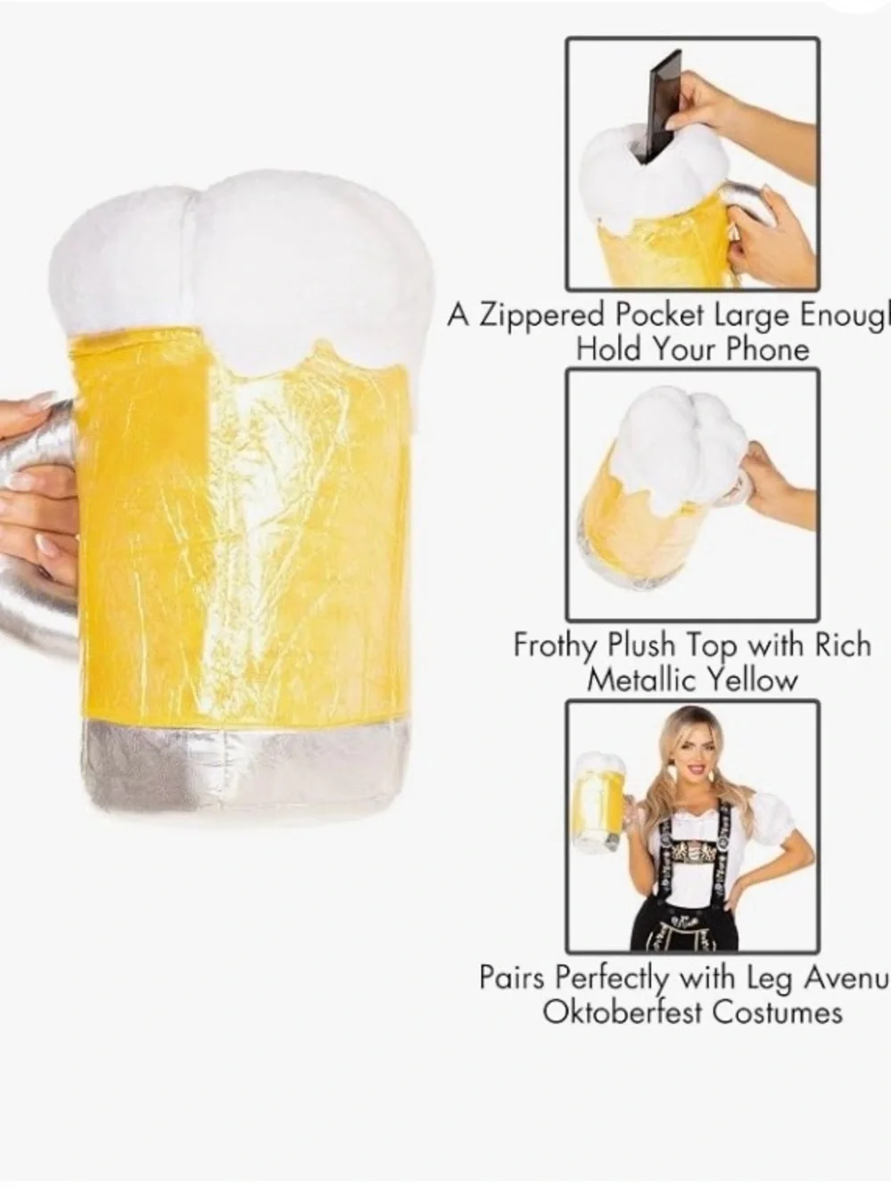 Oktoberfest Beer Mug Plush Handbag with White Foam Top